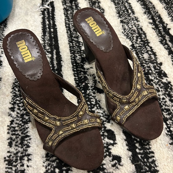 nomi Shoes - Nomi Dark Brown Beaded Heels